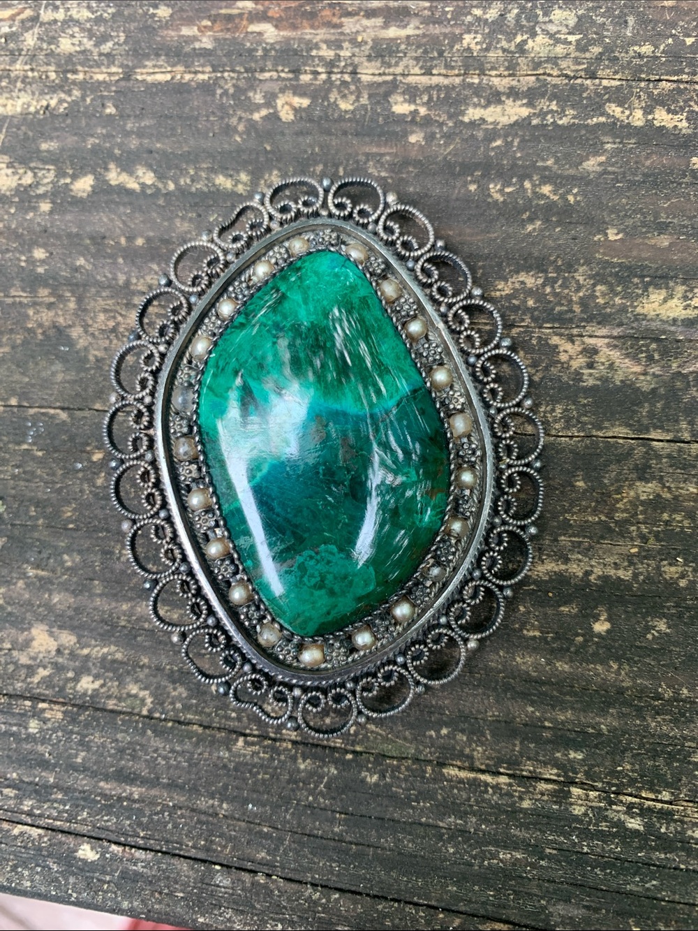 Vibrant Green Chrysocolla Stone Decorative Accent Brooch/Pendant
